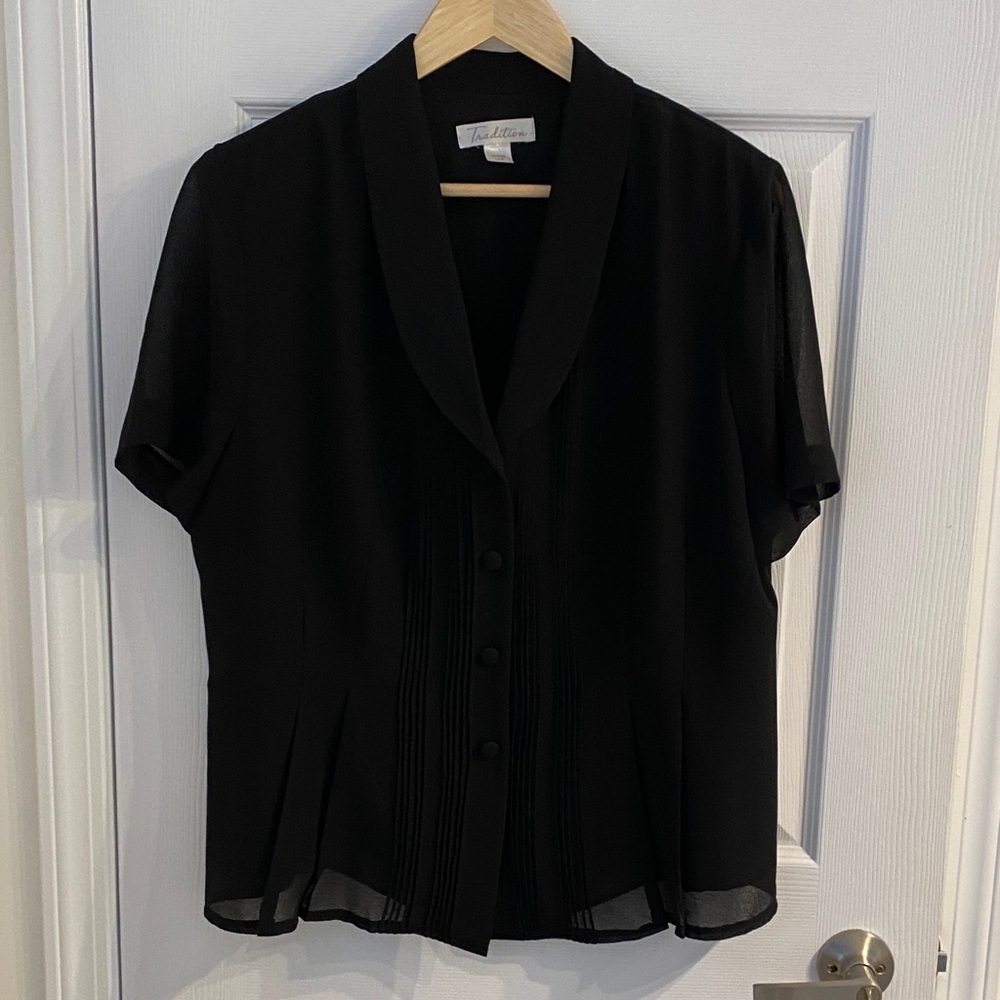 Traditions Black Button-Down Blouse Blazer, Sears Vintage 16W